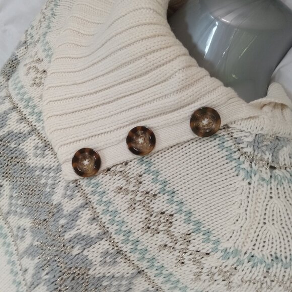 Gap Kids Size XXL 14-16 Exrta Long Knit Sweater Y2K White Silver Blue Winter - Picture 7 of 13